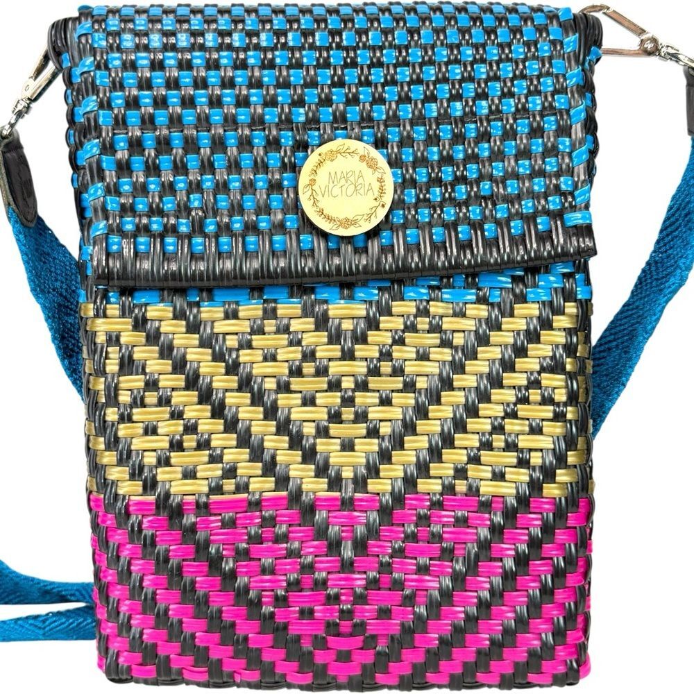 Maria Victoria Handmade Large Woven Crossbody Bag Colorful Boho Resort Statement